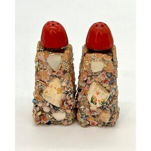 Vintage Shell & Stone Anchor Hocking Kitsch Souvenir Salt and Pepper Shakers